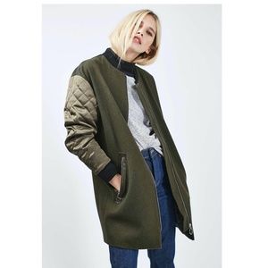 Army green Topshop wool blend quilted coat